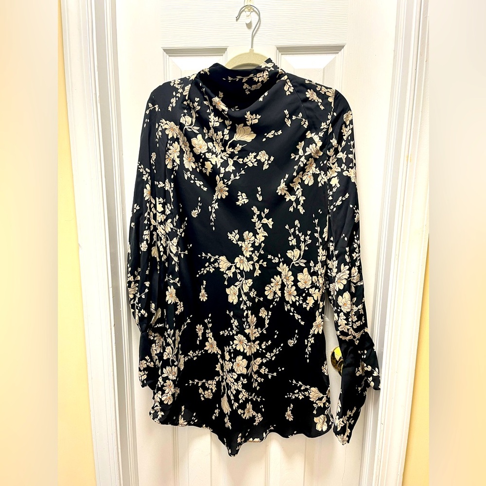Free People NWOT Black/Cream Floral Aries Mini Dress, Size Small